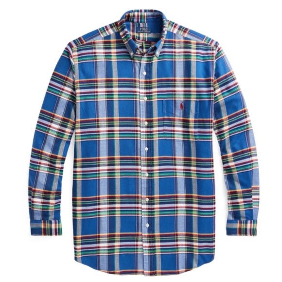 Polo Ralph Lauren Classic Fit Performance Red Blue Plaid Flannel Shirt Men's XL - Picture 1 of 11